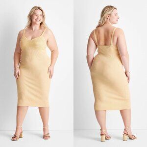 XXL - Womens Sweetheart Open-Work Stitch Midi Dress - Future Collective - Yellow